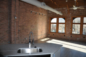 Catalano Lofts Apartment Living Room Brick Walls